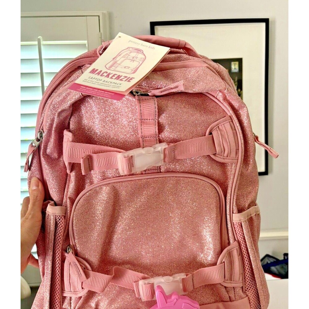 School Pottery barn kids LARGE BACKPACK LUNCH WATER Glitter Floral Bag Travel . - Picture 4 of 16
